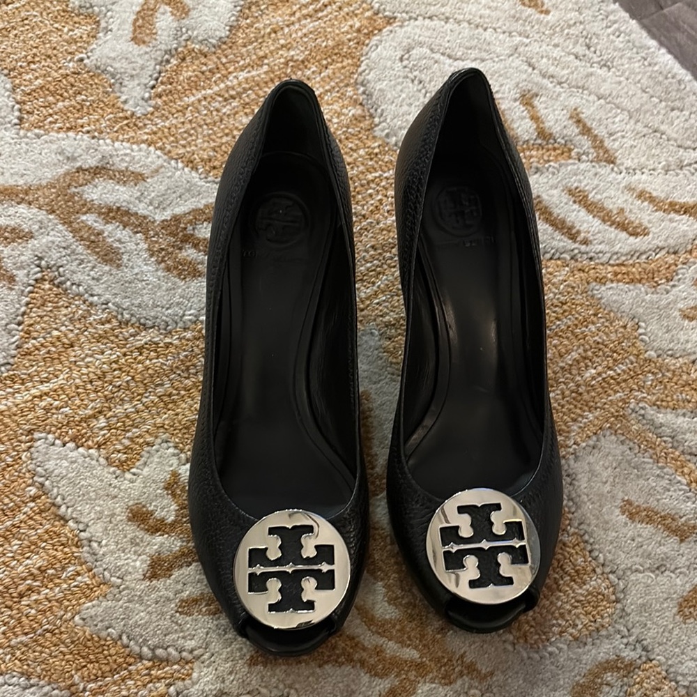 Tory Burch Black Heels with Signature Medallion